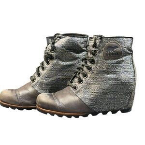 Sorel Women's Metallic Lace Up JOAN OF ARCTIC Wedge Boots